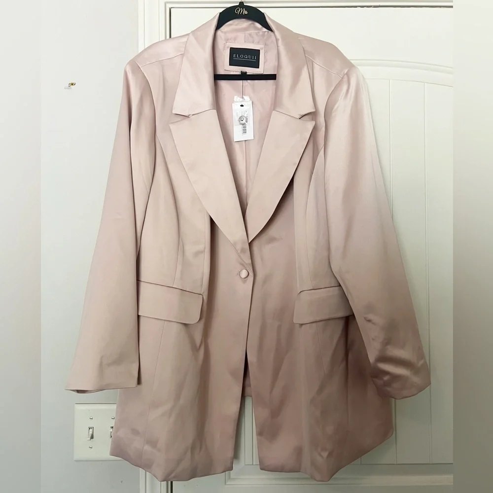NWT Eloquii Satin Longline Blazer Cameo Rose